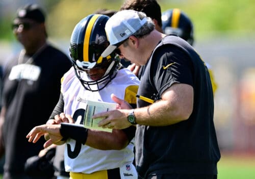 Pittsburgh Steelers Quarterback Russel Wilson and Offensive Coordinator Arthur Smith