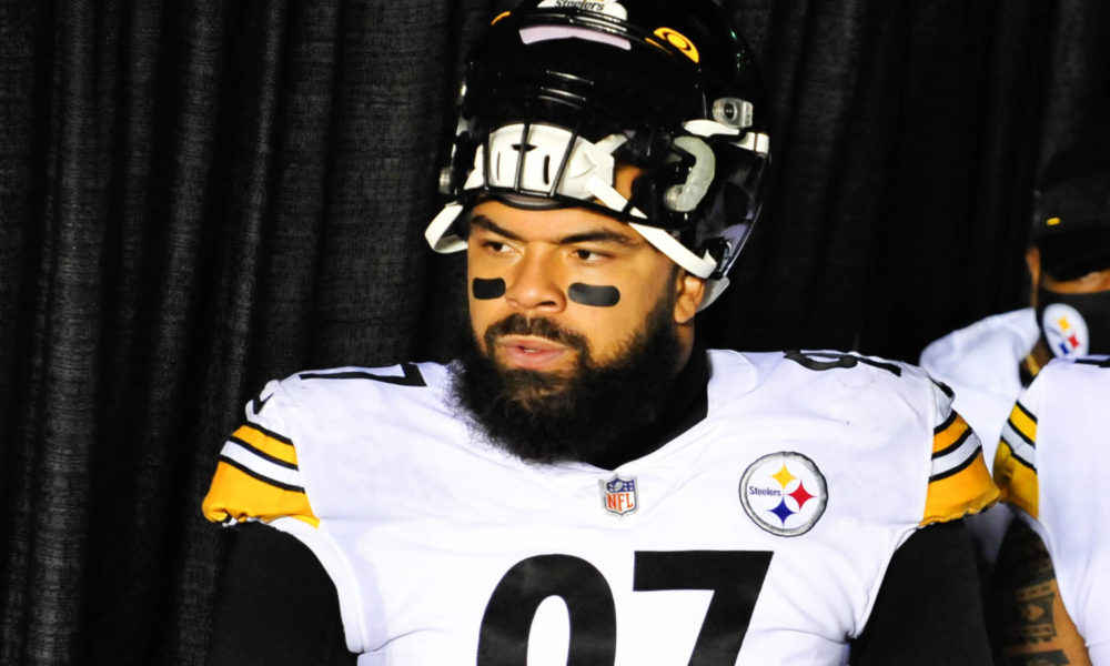 Pittsburgh Steelers defensive tackle Cameron Heyward (97) during warmups of the  Steelers 26-20 preseason win over the Detroit Lions at Heinz Field on  August 21, 2021 in Pittsburgh. Photo by Archie Carpenter/UPI